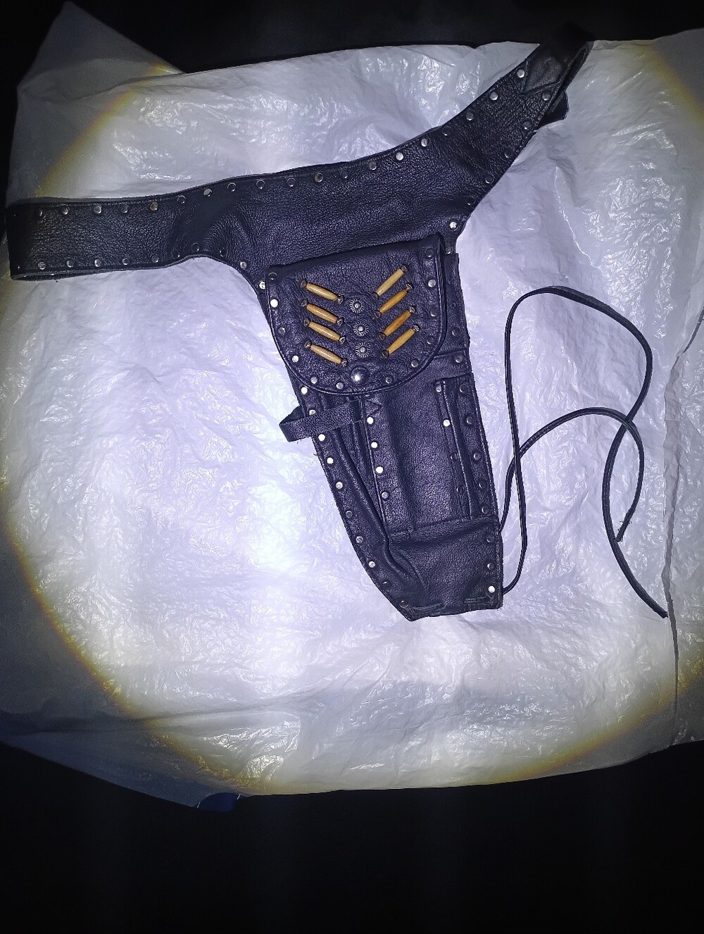 Genuine Leather Studded Black Leather Thigh Holster Bag